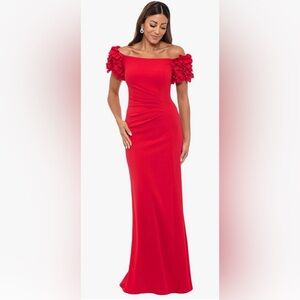 Vibrant Red Off-the-Shoulder Form Fitting Formal Dress
